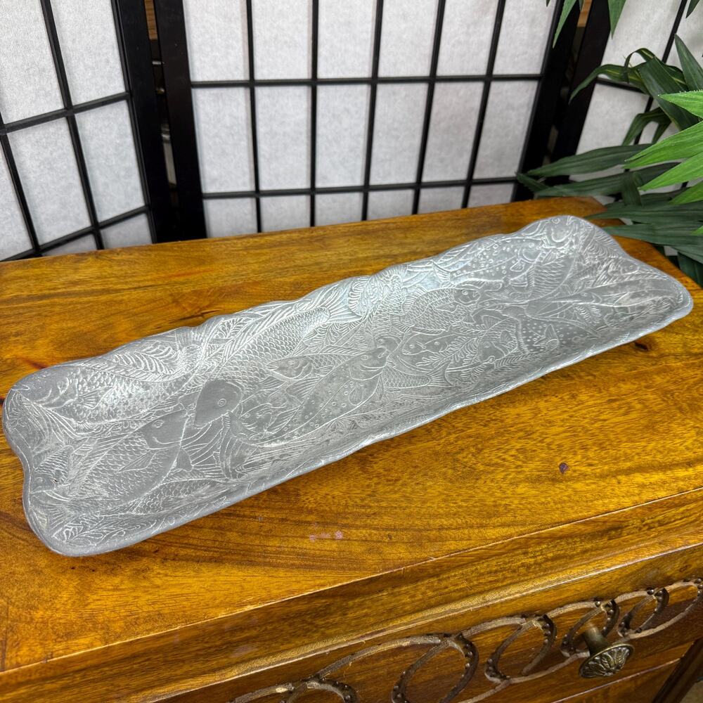 Arthur Court Aluminum Fish / Bread Tray Serving Platter 1985 Sea Life Collection
